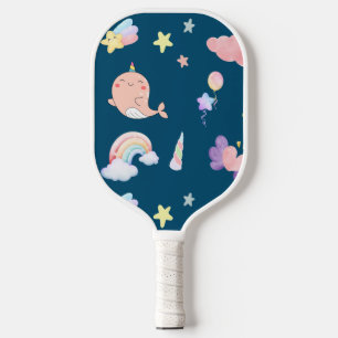 Cute Narwhal Fish Unicorn Rainbow sea girl Pattern Pickleball Paddle
