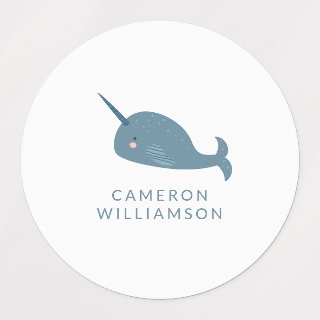 Cute Narwhal in Blue Personalised   (Design 1)
