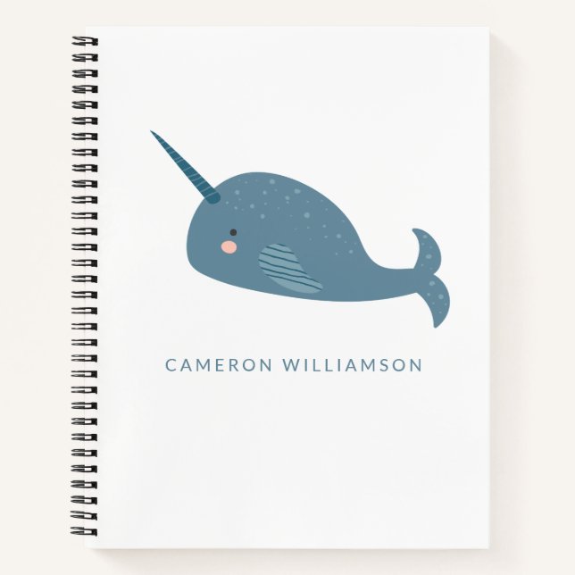 Cute Narwhal in Blue Personalised  Notebook (Front)