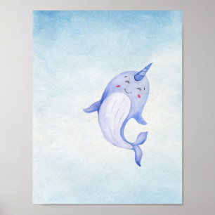 Cute Narwhal Ocean Nautical Nursery Poster