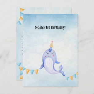 Cute Narwhal Ocean Theme Narwal Birthday Invite Postcard