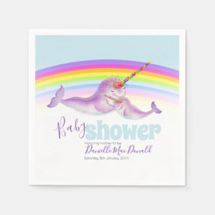 Cute narwhal rainbow baby shower napkin