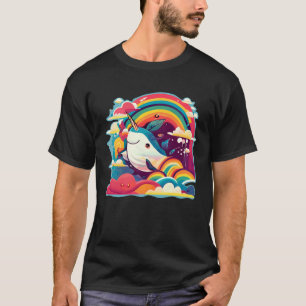 Cute Narwhal Sea Creature Rainbows Clouds And Narw T-Shirt
