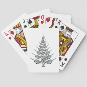 Cute Narwhal Wearing a Santa Hat with Festive Playing Cards
