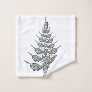 Cute Narwhal Wearing a Santa Hat with Festive Wash Cloth
