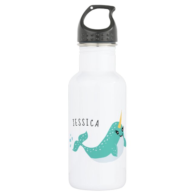Cute Narwhal with Eyelashes Illustration 532 Ml Water Bottle (Front)