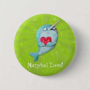 Cute Narwhal with Heart 6 Cm Round Badge