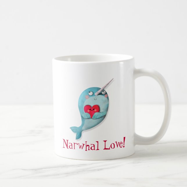 Cute Narwhal with Heart Coffee Mug (Right)