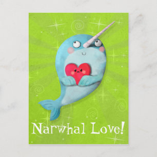 Cute Narwhal with Heart Postcard