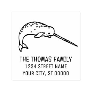 Cute Narwhal with Huge Horn Name Address Self-inking Stamp
