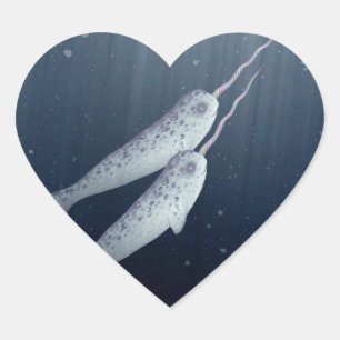 Cute Narwhals Swimming Together Underwater Heart Sticker