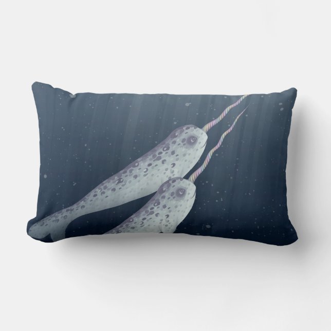 Cute Narwhals Swimming Together Underwater Lumbar Cushion (Front)