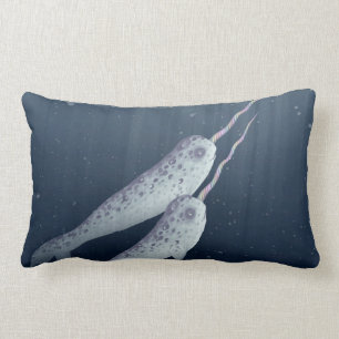 Cute Narwhals Swimming Together Underwater Lumbar Cushion