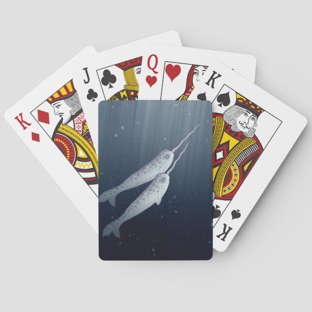 Cute Narwhals Swimming Together Underwater Playing Cards (Back)