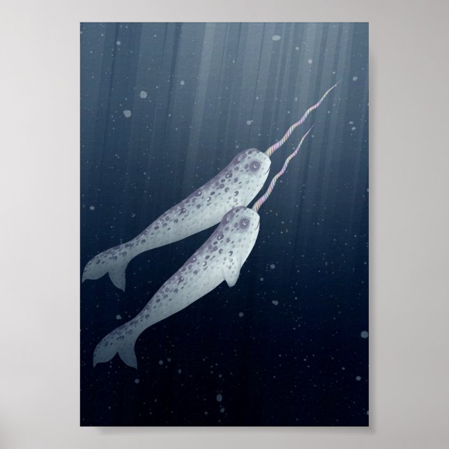 Cute Narwhals Swimming Together Underwater Poster (Front)