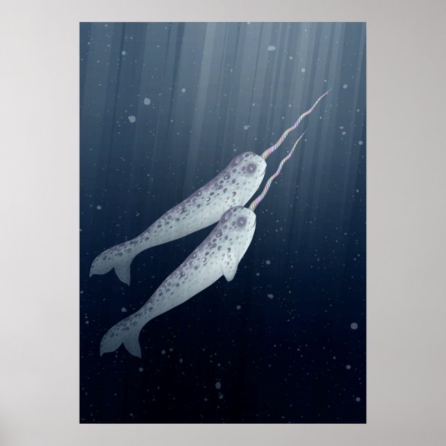 Cute Narwhals Swimming Together Underwater Poster (Front)
