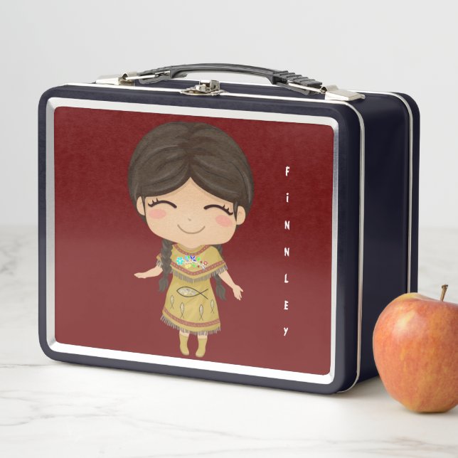 Cute Native American Cartoon Girls School  Metal Lunch Box (In Situ)