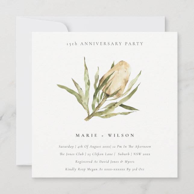 Cute Native Banksia Floral Any Year Anniversary Invitation (Front)