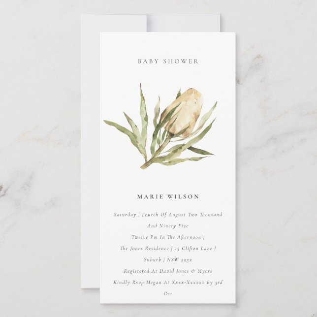 Cute Native Banksia Floral Baby Shower Invite (Front)