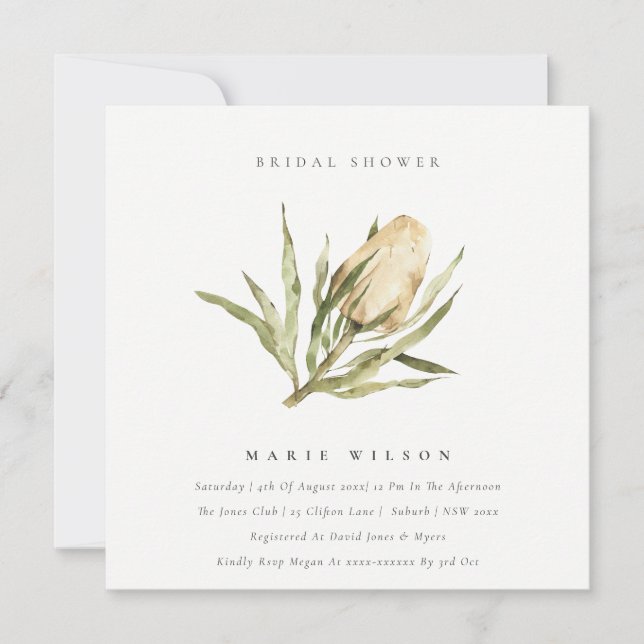 Cute Native Banksia Watercolor Flora Bridal Shower Invitation (Front)