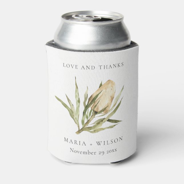 Cute Native Banksia Watercolor Floral Wedding Can Cooler (Can Back)
