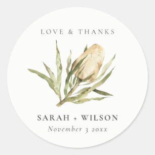 Cute Native Banksia Watercolor Floral Wedding Classic Round Sticker