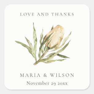 Cute Native Banksia Watercolor Floral Wedding Square Sticker