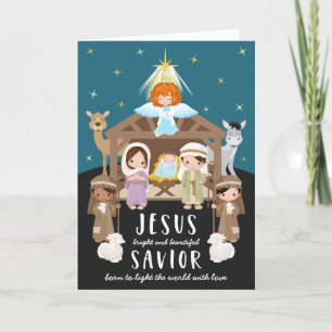 Cute Nativity Baby Jesus Christmas   Black Holiday Card
