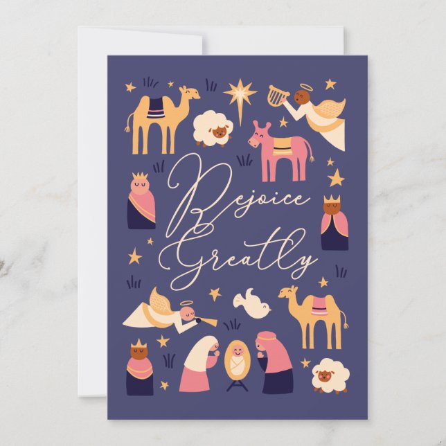 Cute Nativity Manger Scene Flat Holiday Card (Front)