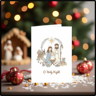Cute Nativity “O Holy Night” Christmas Christian Holiday Card