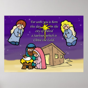 Cute Nativity Scene Christmas Poster