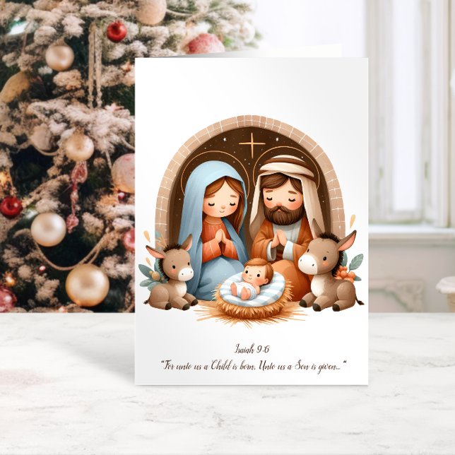 Cute Nativity Scene Isaiah 9:6 Bible Verse  Holiday Card (Creator Uploaded)