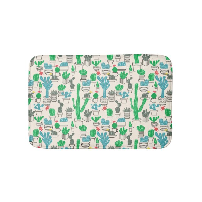 Cute Natural Floral Cacti Pattern Bath Mat (Front)