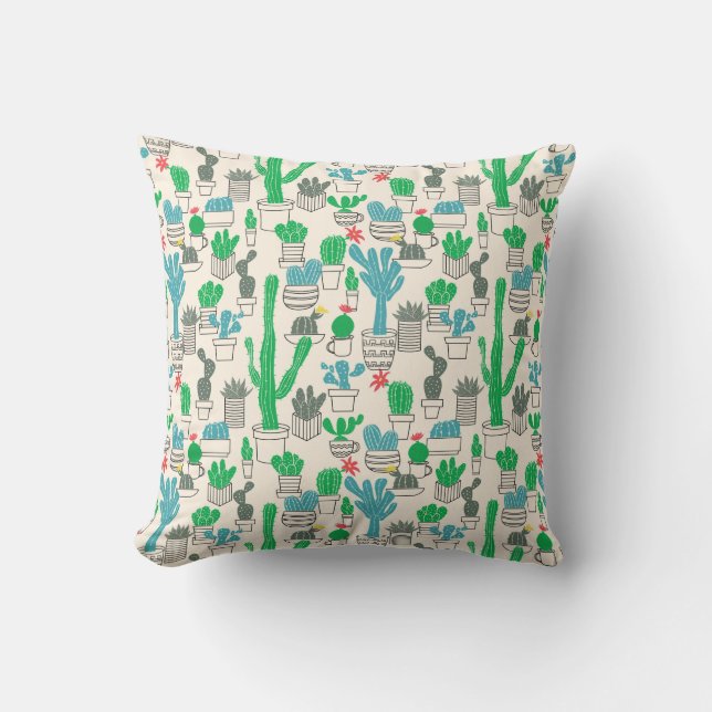 Cute Natural Floral Cacti Pattern Cushion (Front)