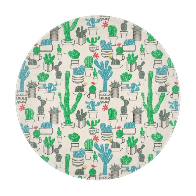 Cute Natural Floral Cacti Pattern Cutting Board (Front)