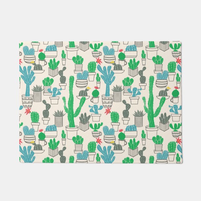 Cute Natural Floral Cacti Pattern Doormat (Front)