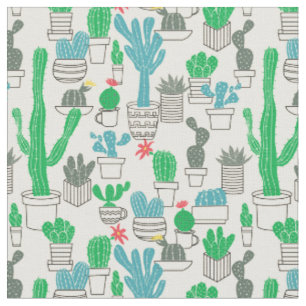Cute Natural Floral Cacti Pattern Fabric