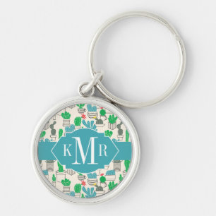 Cute Natural Floral Cacti Pattern Key Ring
