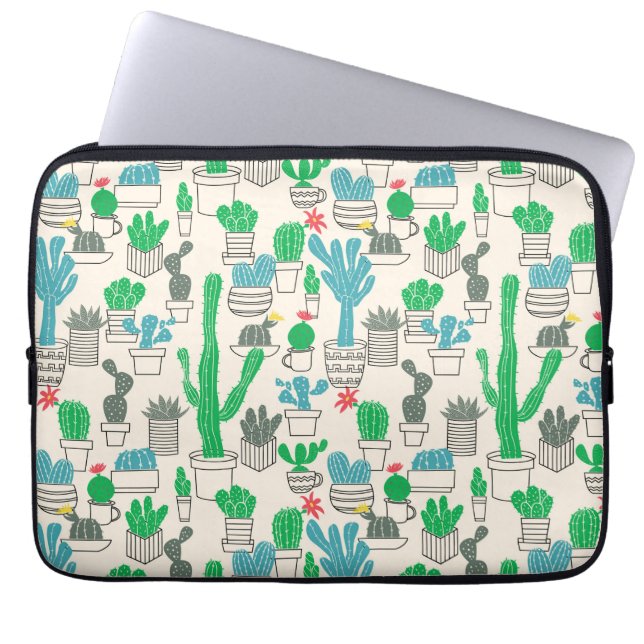Cute Natural Floral Cacti Pattern Laptop Sleeve (Front)