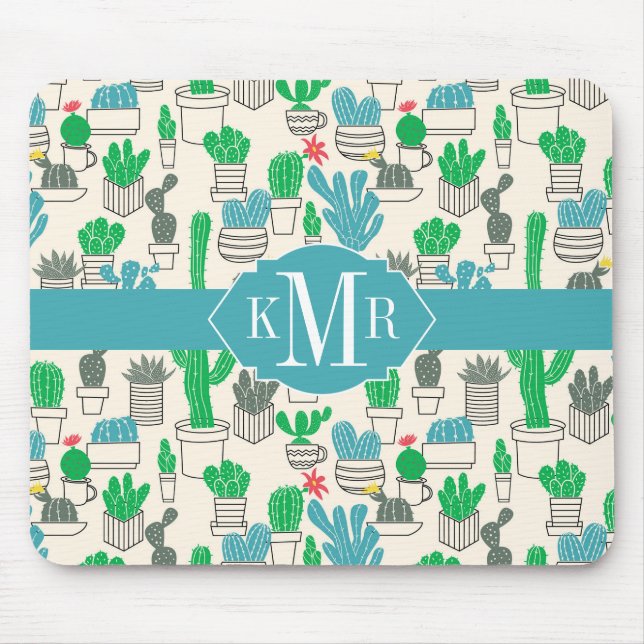Cute Natural Floral Cacti Pattern Mouse Mat (Front)