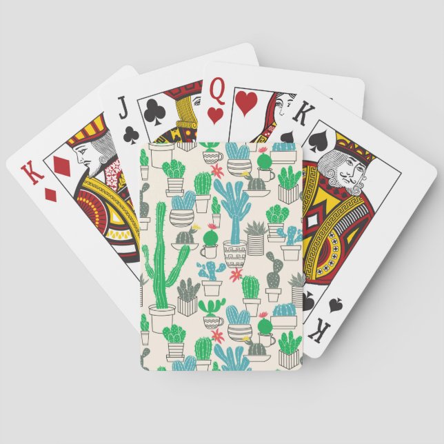 Cute Natural Floral Cacti Pattern Playing Cards (Back)