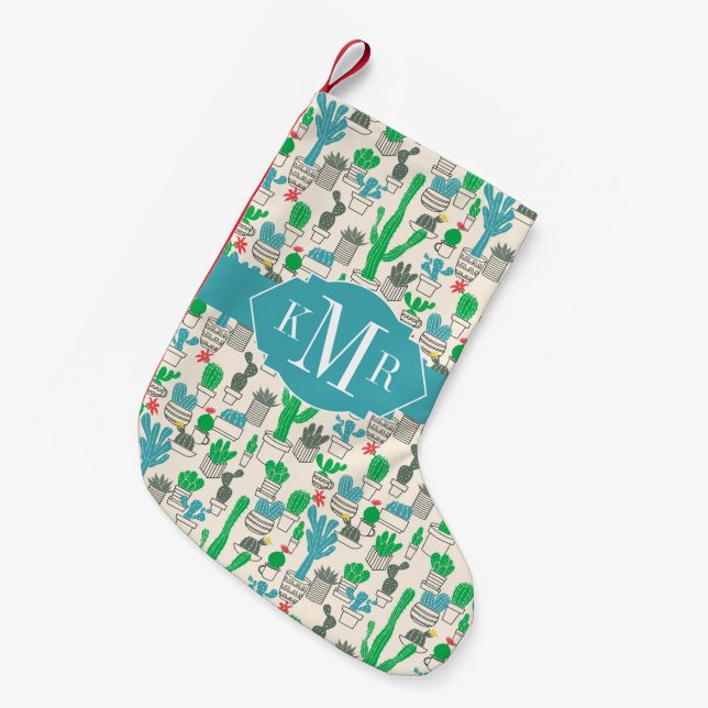 Cute Natural Floral Cacti Pattern Small Christmas Stocking (Front (Hanging))
