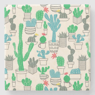 Cute Natural Floral Cacti Pattern Stone Coaster
