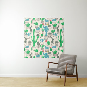 Cute Natural Floral Cacti Pattern Tapestry