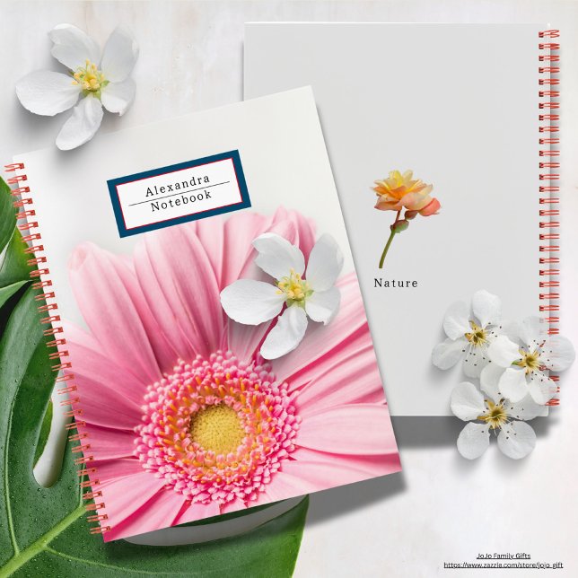 Cute nature and flowers Monogrammed l Pink Notebook (Monogrammed sweet flower photo notebook for her.)