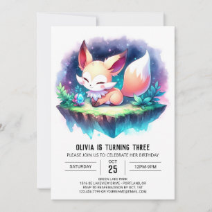 Cute Nature Fox Birthday digital Invitation