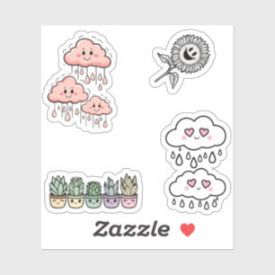 Cute Nature Sticker Set – Flowers, Plants & Clouds