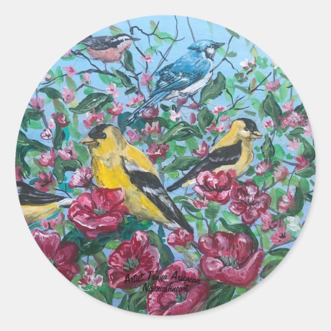 Cute  Nature Yellow Birds Classic Round Sticker (Front)