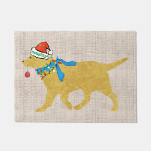Cute Naughty but Nice Golden Retriever Christmas Doormat