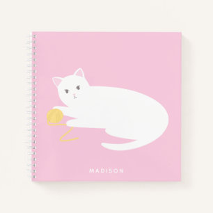 Cute Naughty Cat with Yarn Pink Notebook